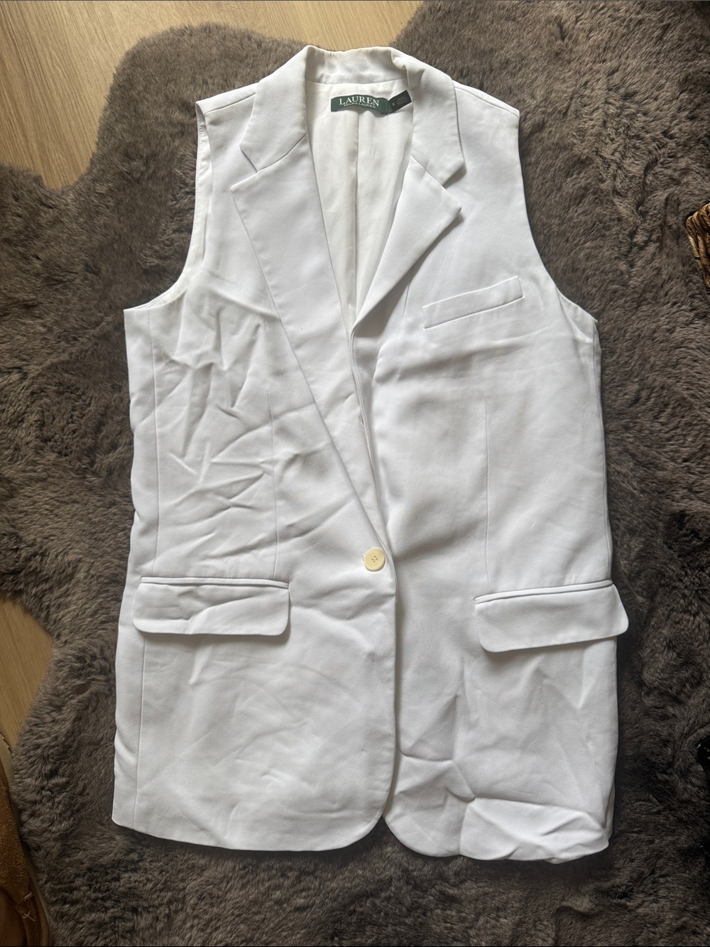 Lauren Ralph Lauren White Sleeveless Tailored Blazer Vest